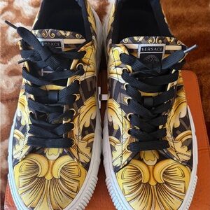 Versace Men's Bold Yellow and Black Sneakers collaboration with Fendi Fendace